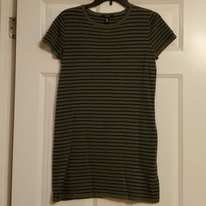 Olive and Black Striped Fitted Dress